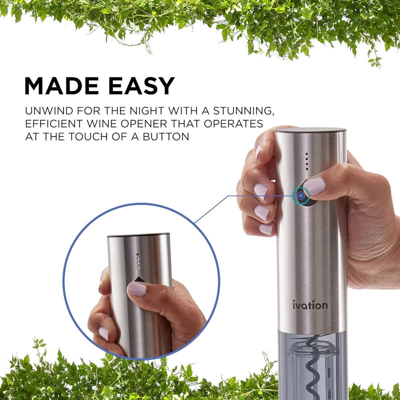 Ivation Rechargeable Automatic Wine Opener | Electric Cork Extractor Tool with Lithium Battery, LED Lights, USB Charging Cable, Bonus Foil Cutter & Elegant Gift Box | Uncorks 50 Bottles Per Charge - Image 1